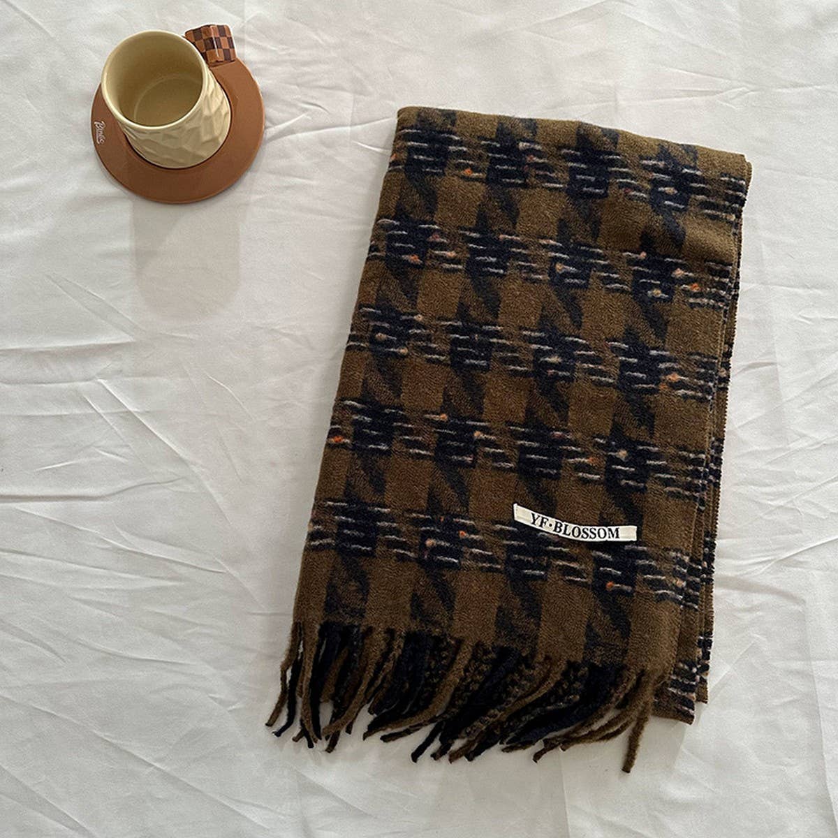 HOUNDSTOOTH SCARF SOFT FAUX CASHMERE WINTER WRAP_CWASC2358