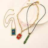Vintage Steel Square Evil Eye Pendant Necklace_Cwmm8824