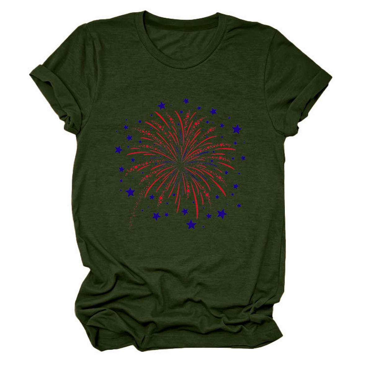 Trendy Loose Star Fireworks Graphic Tee For Women