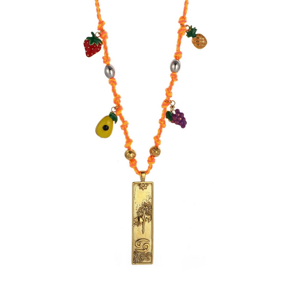 HANDMADE ZODIAC SQUARE STEEL COTTON NECKLACE_CWMM8867