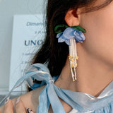HANDMADE FLORAL TASSEL EARRINGS LONG STATEMENT_CWMM6171