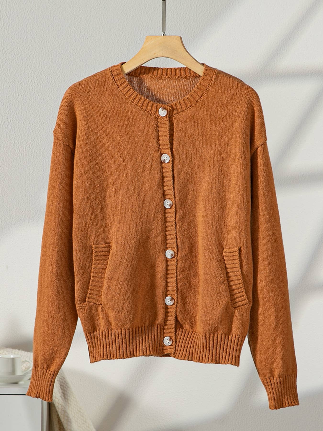 Solid-Color Long Sleeve Single-Breasted Cardigan