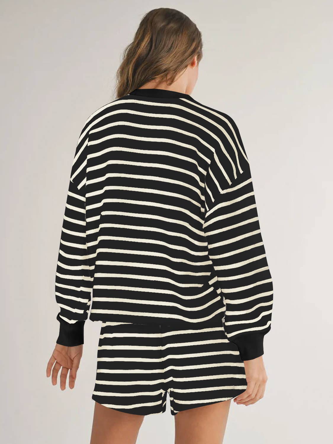 Two-Piece Color-Matching Striped Top And Shorts