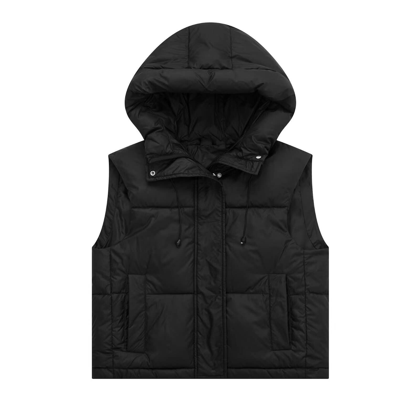 Solid-Color Simple And Casual Hooded Vest Jacket