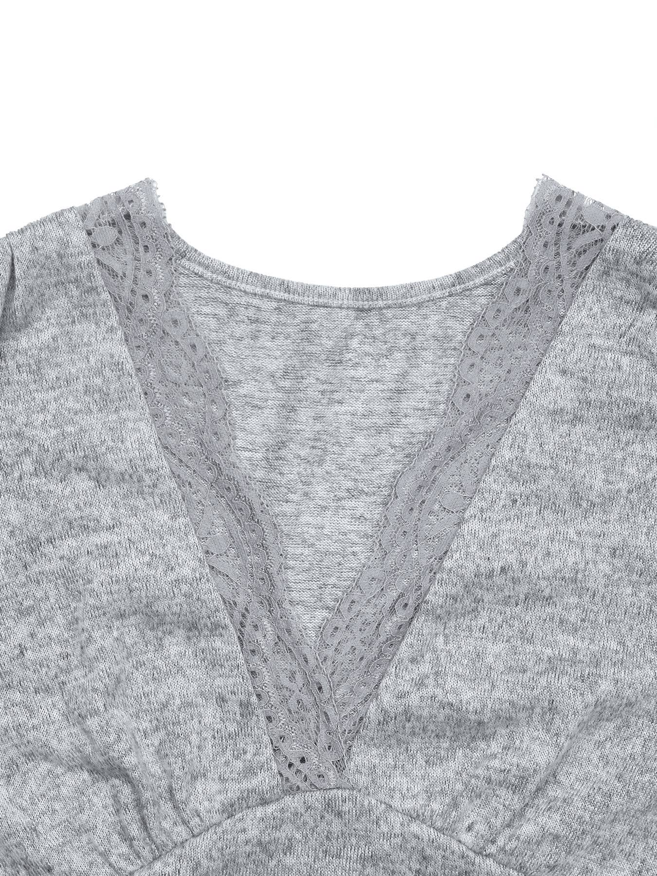 Solid-Color Brushed V-Neck Long-Sleeved Dress