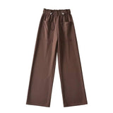Solid Color Slacks With Loose Waist Large Pockets