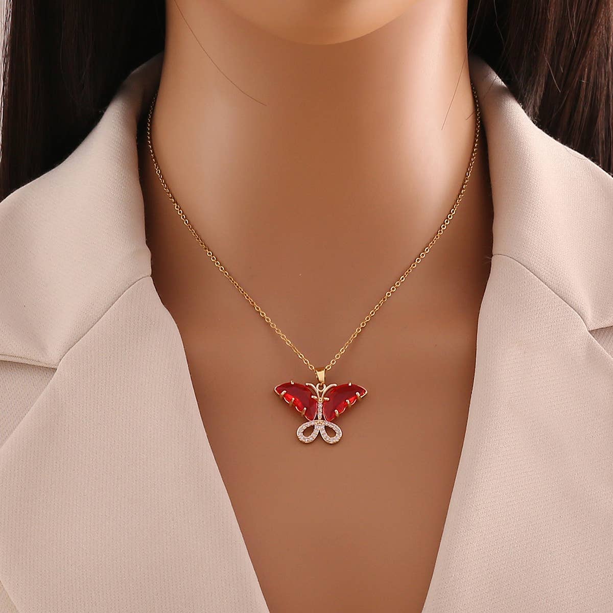 STYLISH VINTAGE ZIRCON BUTTERFLY NECKLACE_CWAHA0881