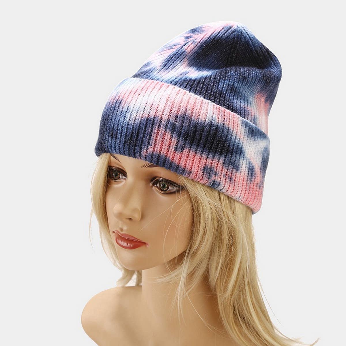 OUTDOOR WARM CURLED EDGE TIE DYE KNITTED HAT_CWAH1593