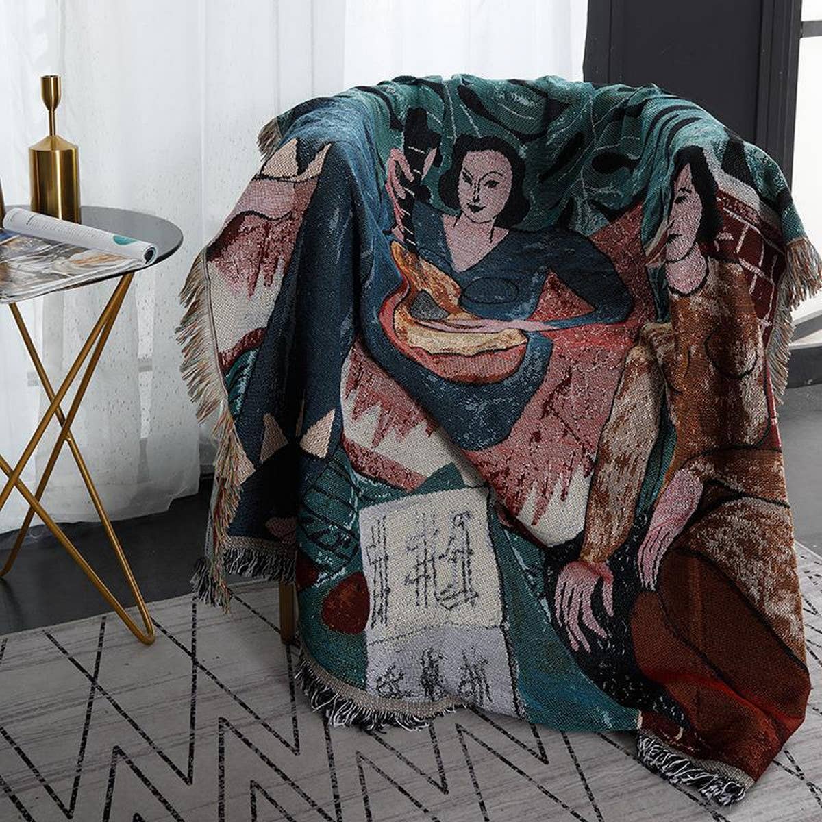 MULTIFUNCTIONAL BLANKET WITH OIL PAINTING PATTERN_CWMM0325