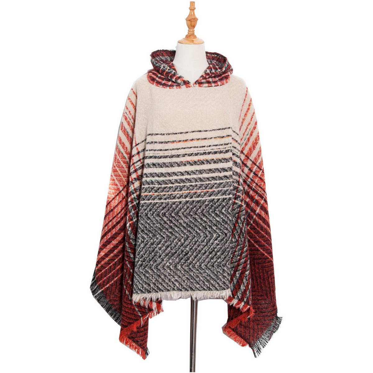 NEW HERRINGBONE GRADIENT HOODED CAPE SHAWL_CWASC1203