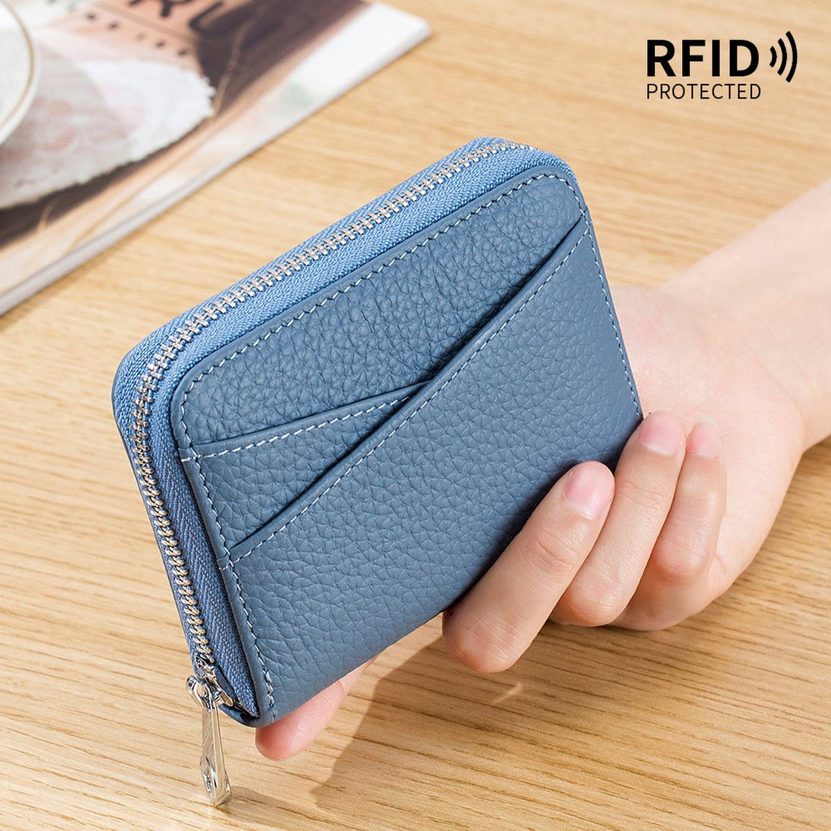 COIN PURSE ZIPPER GENUINE LEATHER CARD HOLDER_CWAB3829