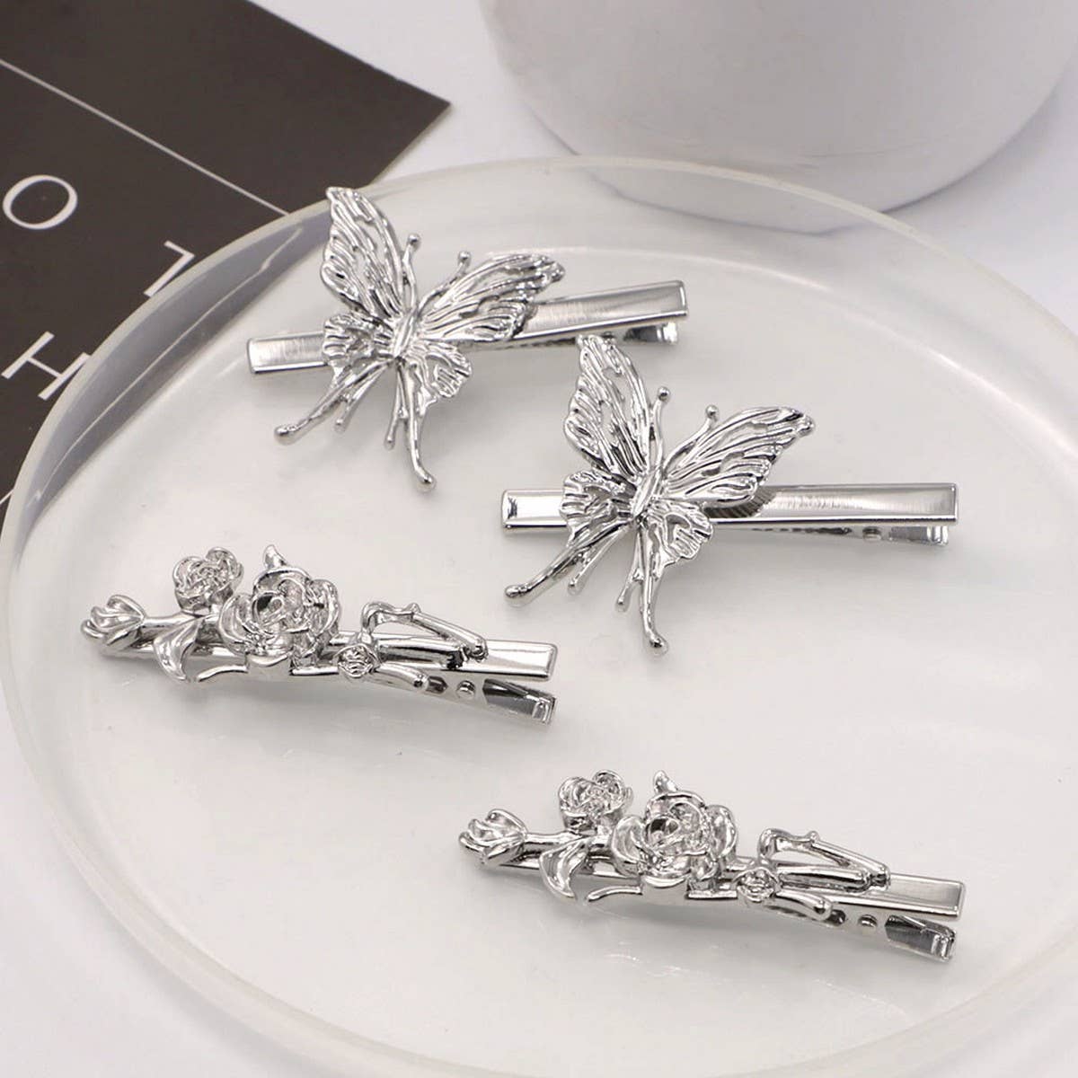 METAL ROSE HAIRPIN SIDE BANGS DUCKBILL CLIP_CWAHA4646