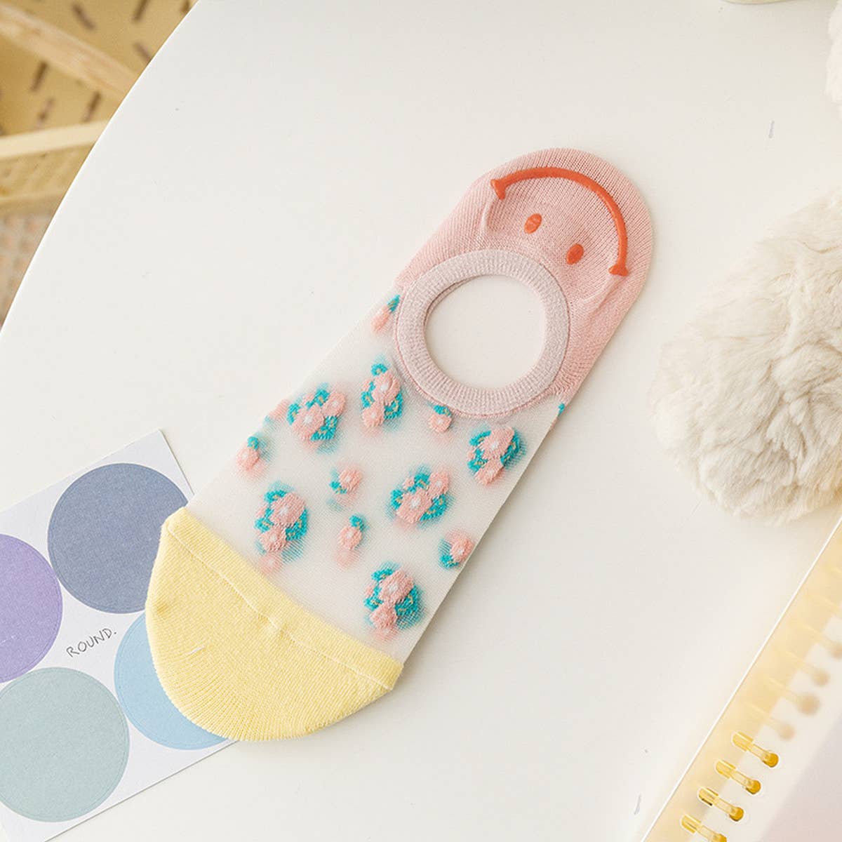 Women Floral Thin Breathable Shallow Socks_Cwms0433