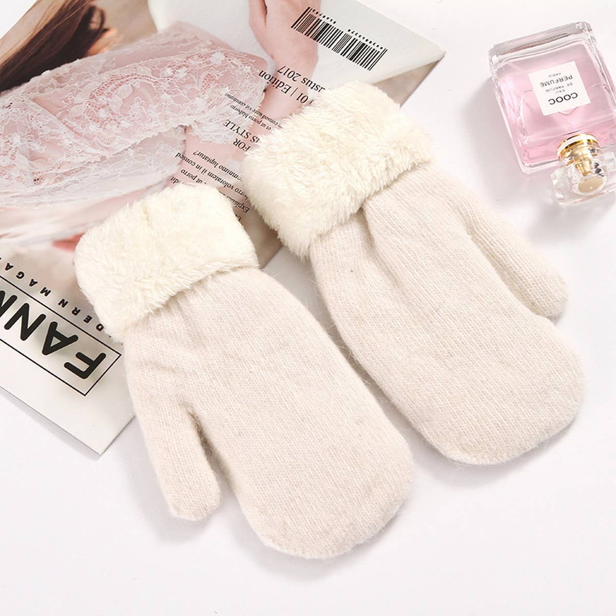 CUTE BUNNY FUR MITTENS WARM DOUBLE FLEECE_CWAG0250
