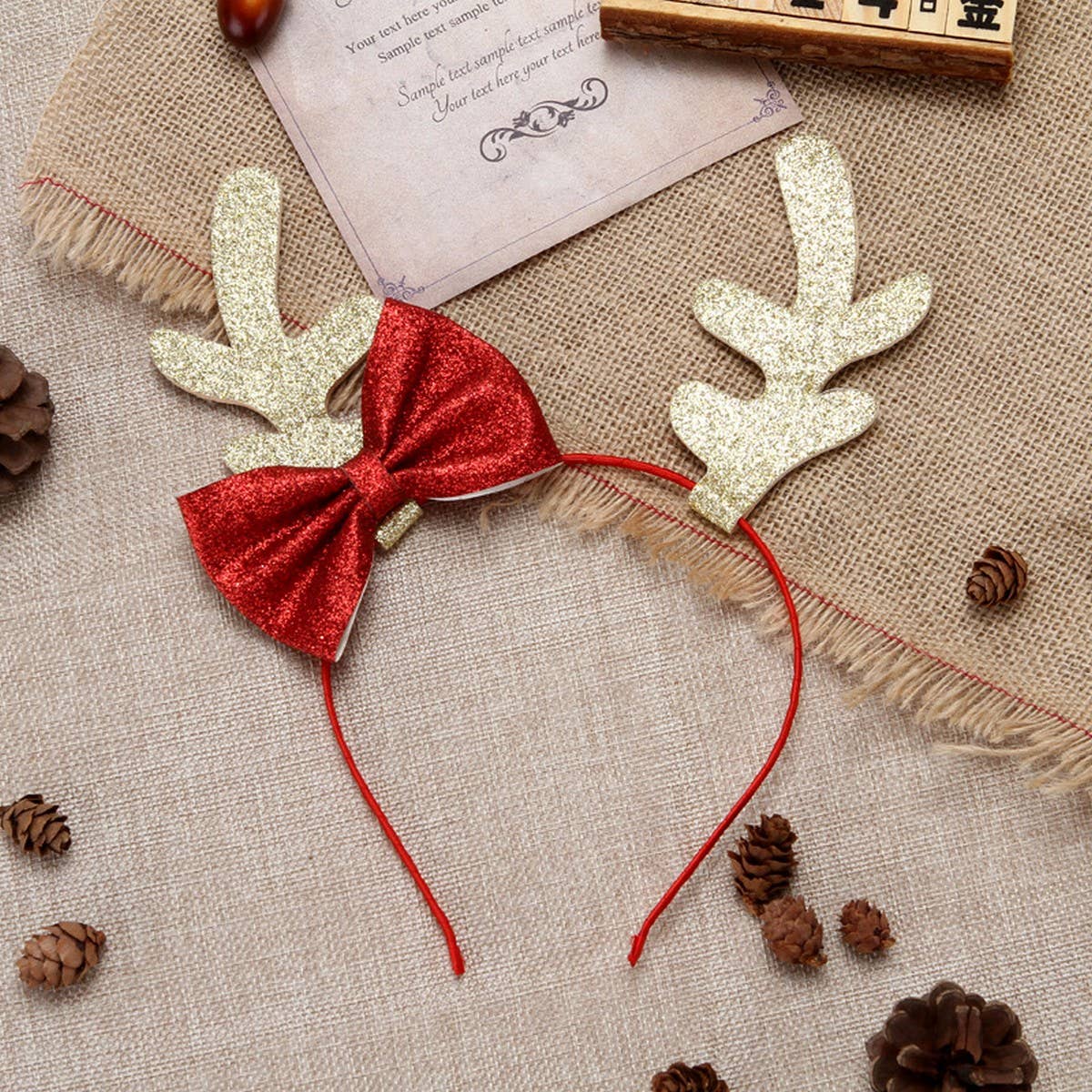 CHRISTMAS BOW BIG ANTLERS DRESSUP HEADBAND HAIRPIN_CWAHA3424