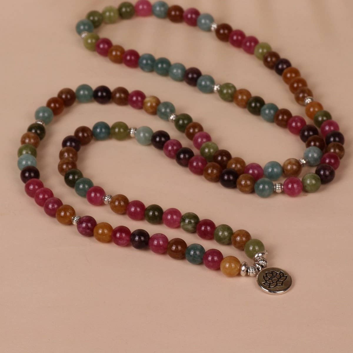 108 MULTI COLORED STONE BEADED BRACELET WITH CHARM_CWAJE3931
