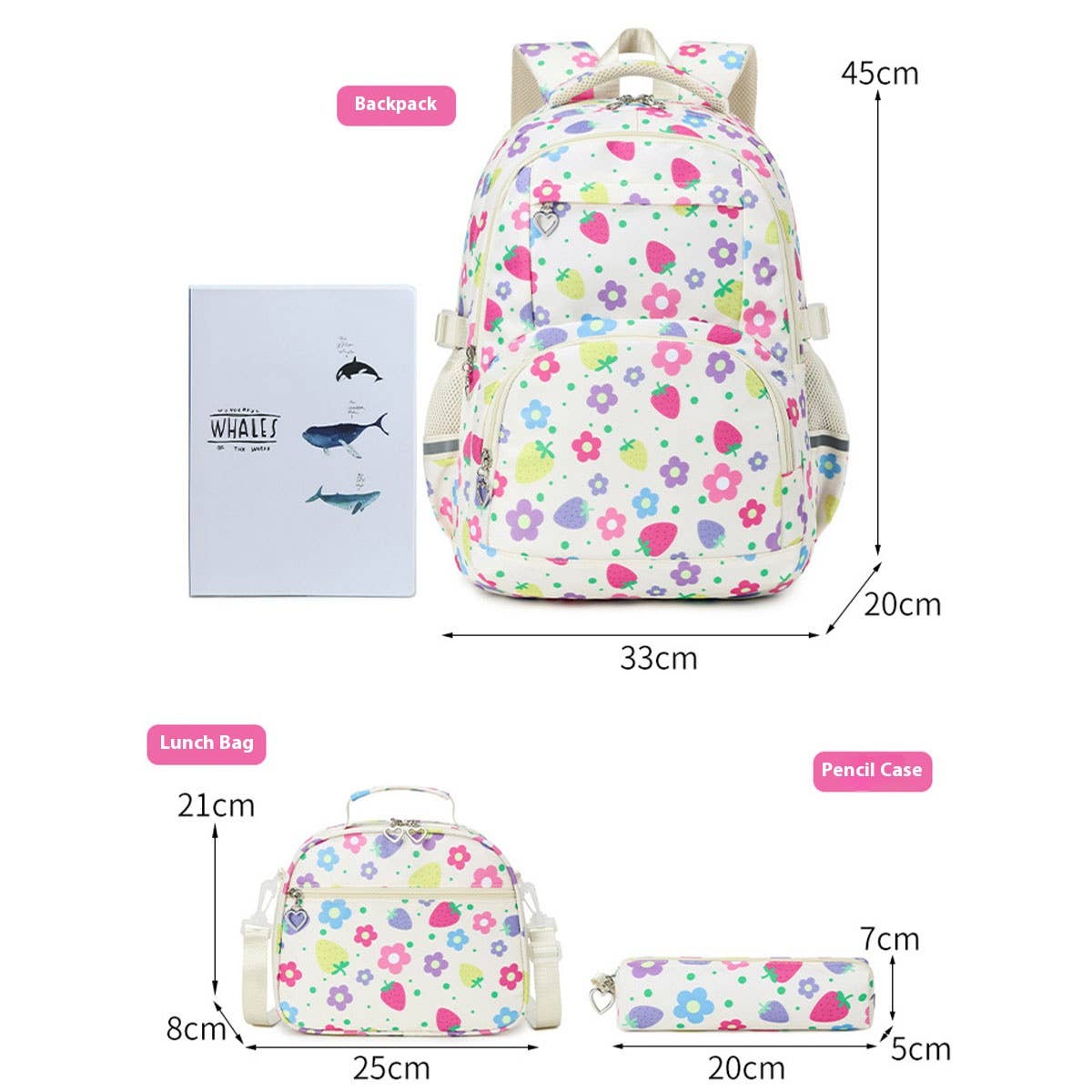BACKPACKS FOR SCHOOL 3 PIECE STRAWBERRY SET_CWAB5480