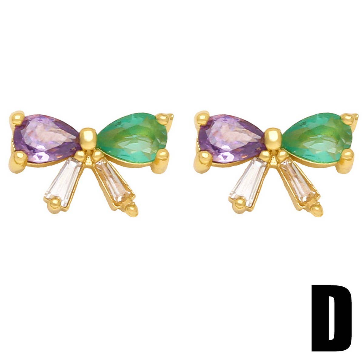 COLORED ZIRCON HEART BOW EARRINGS_CWAJE1007