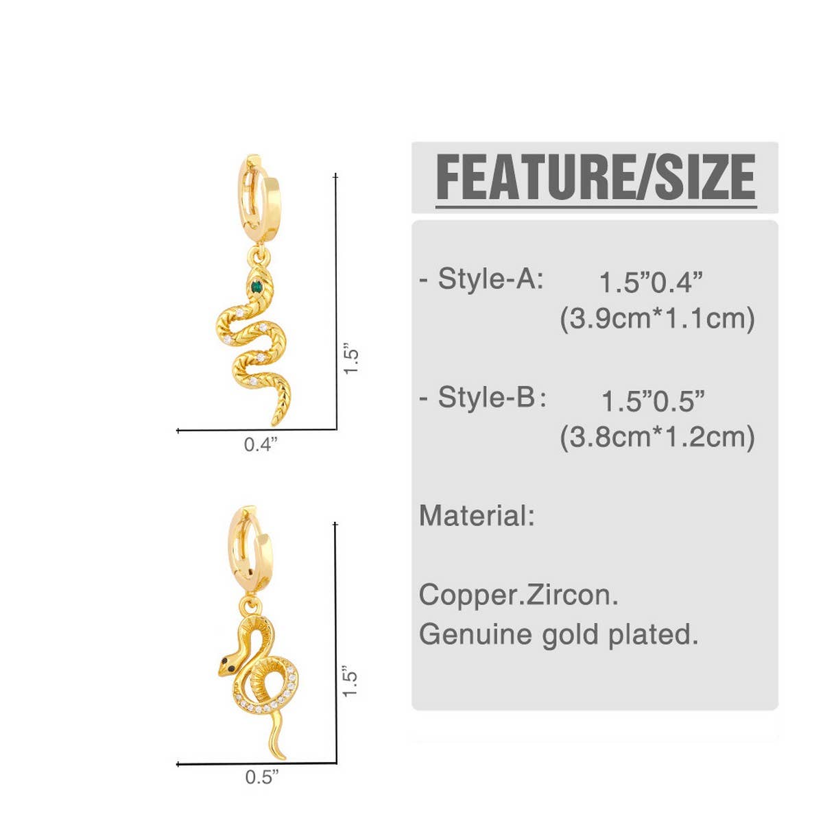 INLAID ZIRCON SNAKE SHAPED PENDANT EARRINGS_CWAJE1046