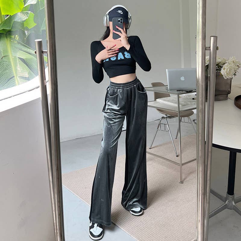 Suede Waist Waist Full Vertical Patchwork Pants