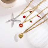 BOLD OCEAN STEEL NECKLACE WITH STARFISH SHELL_CWMM8852