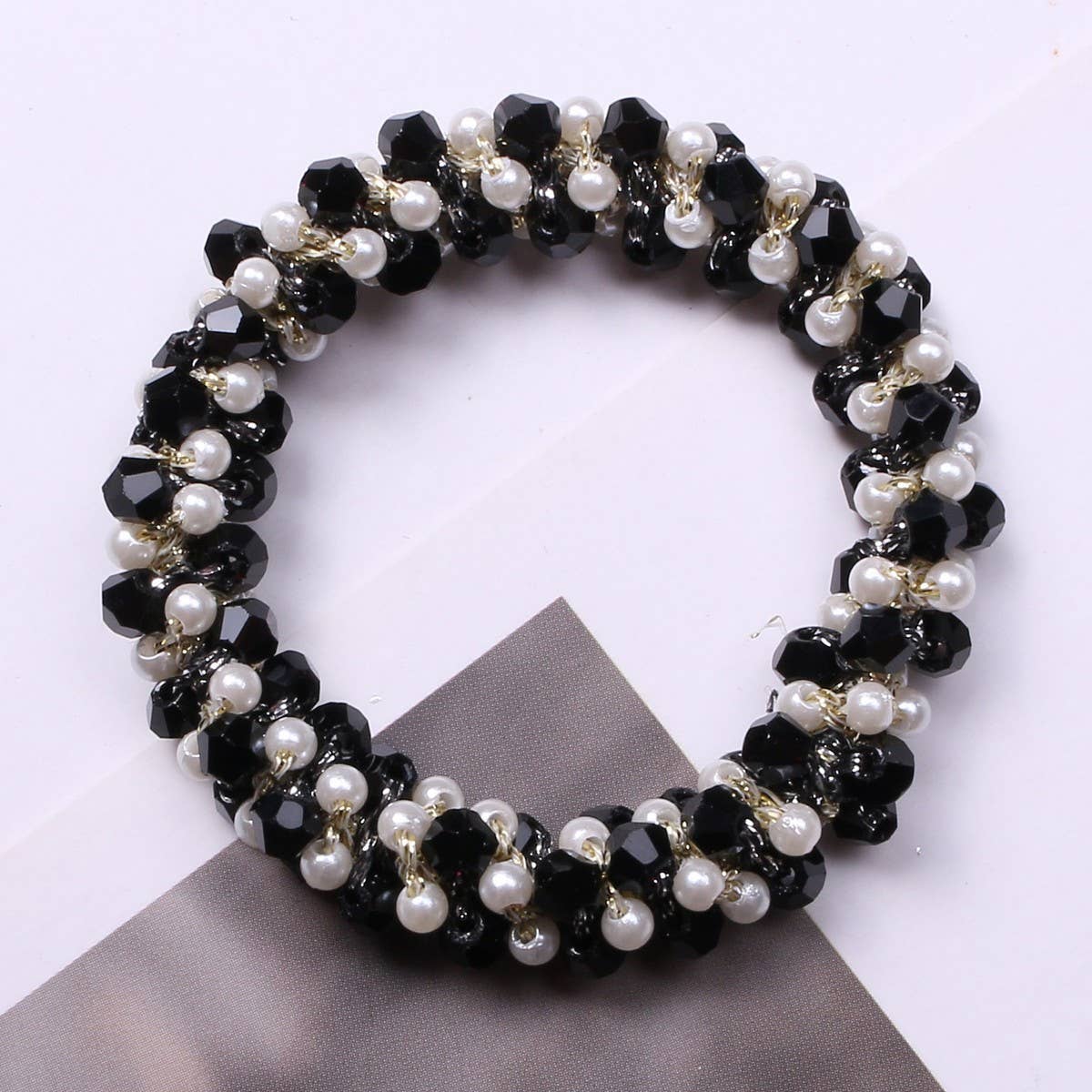 MINIMALIST PEARL CRYSTAL HAIR TIE STYLISH PONYTAIL_CWAHA6769