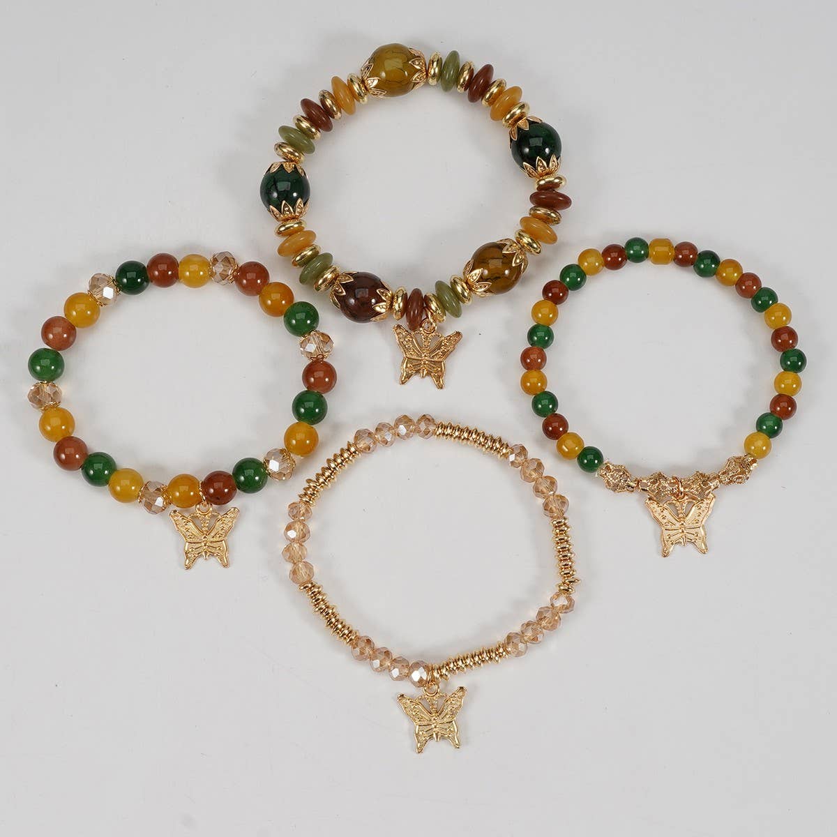 Cwmm10456_Boho Leaf Charm Multi Layer Beaded Bracelet