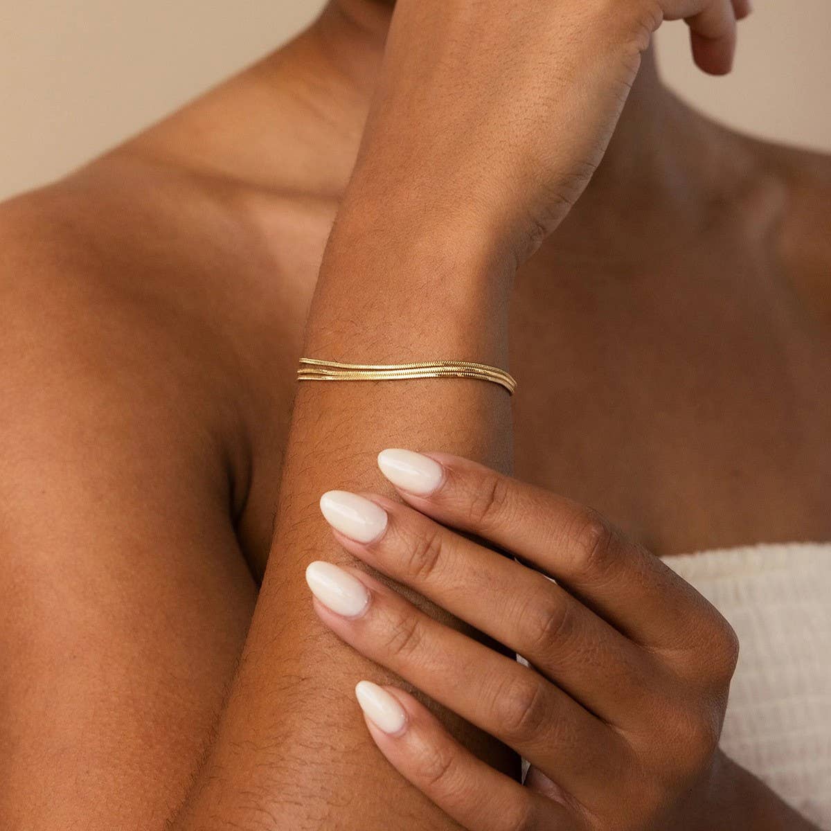 18K GOLD TRIPLE LAYER SQUARE SNAKE CHAIN BRACELET_CWAJE4745