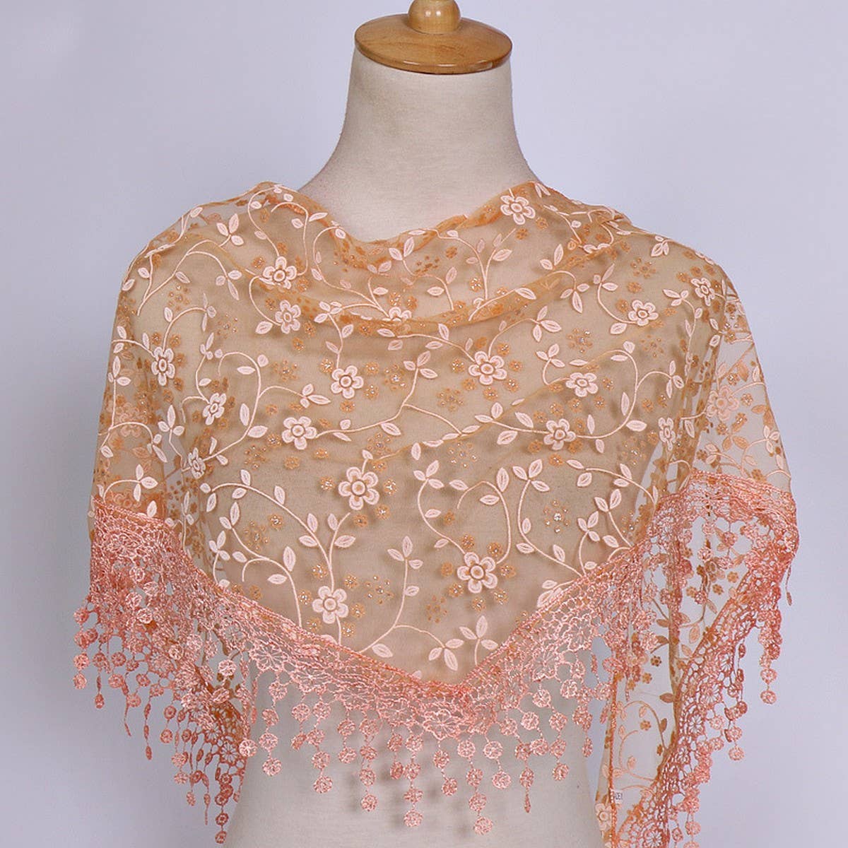 SPRING AND AUTUMN FLORAL HOLLOW LACE TRIANGLE VEIL_CWMM1984