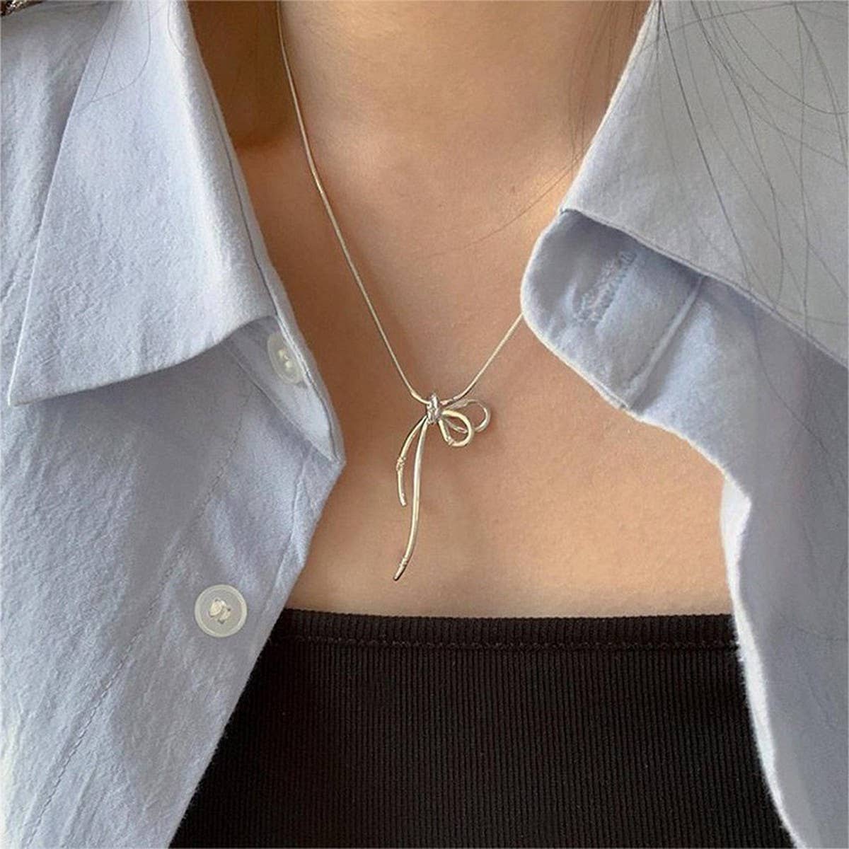 GIRLY LIGHT LUXURY RIBBON BOW NECKLACE FOR WOMEN_CWAJE3017