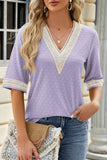 V Neck Lace Stitching Solid Color Loose Top_Cwtsts0187