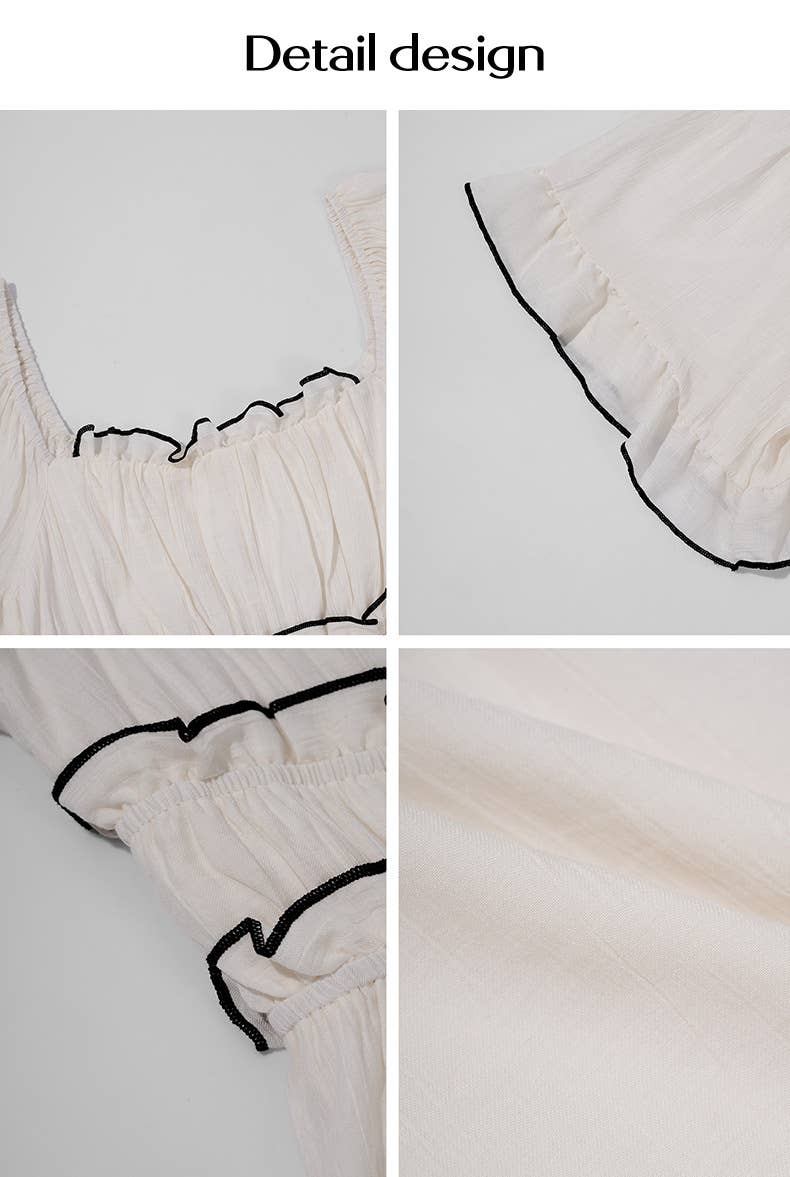 Vacation-Style Ruffle Sleeve Solid Color Dress