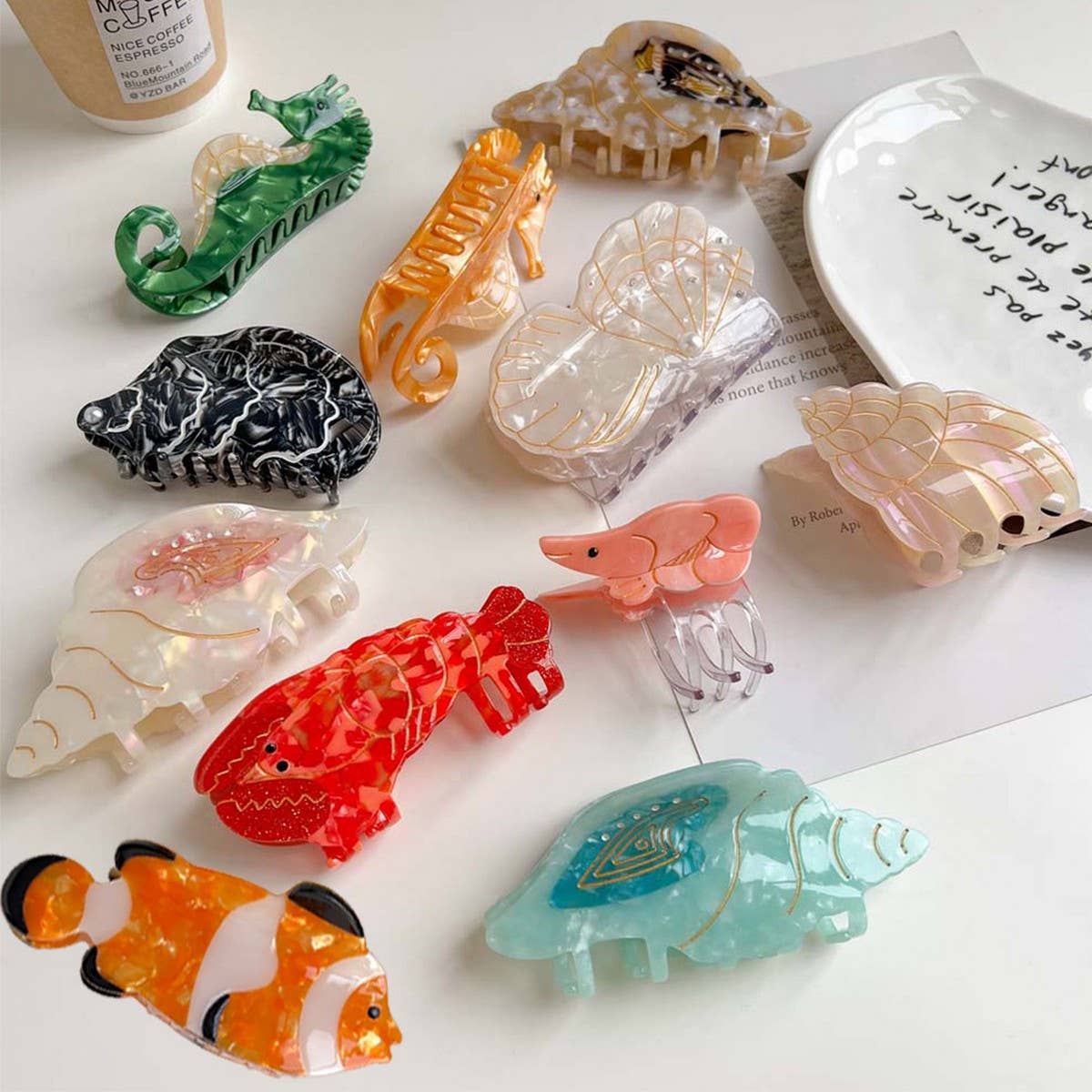 Sea Shell & Lobster Hair Claw, Ocean Animal Clip_Cwaha07131