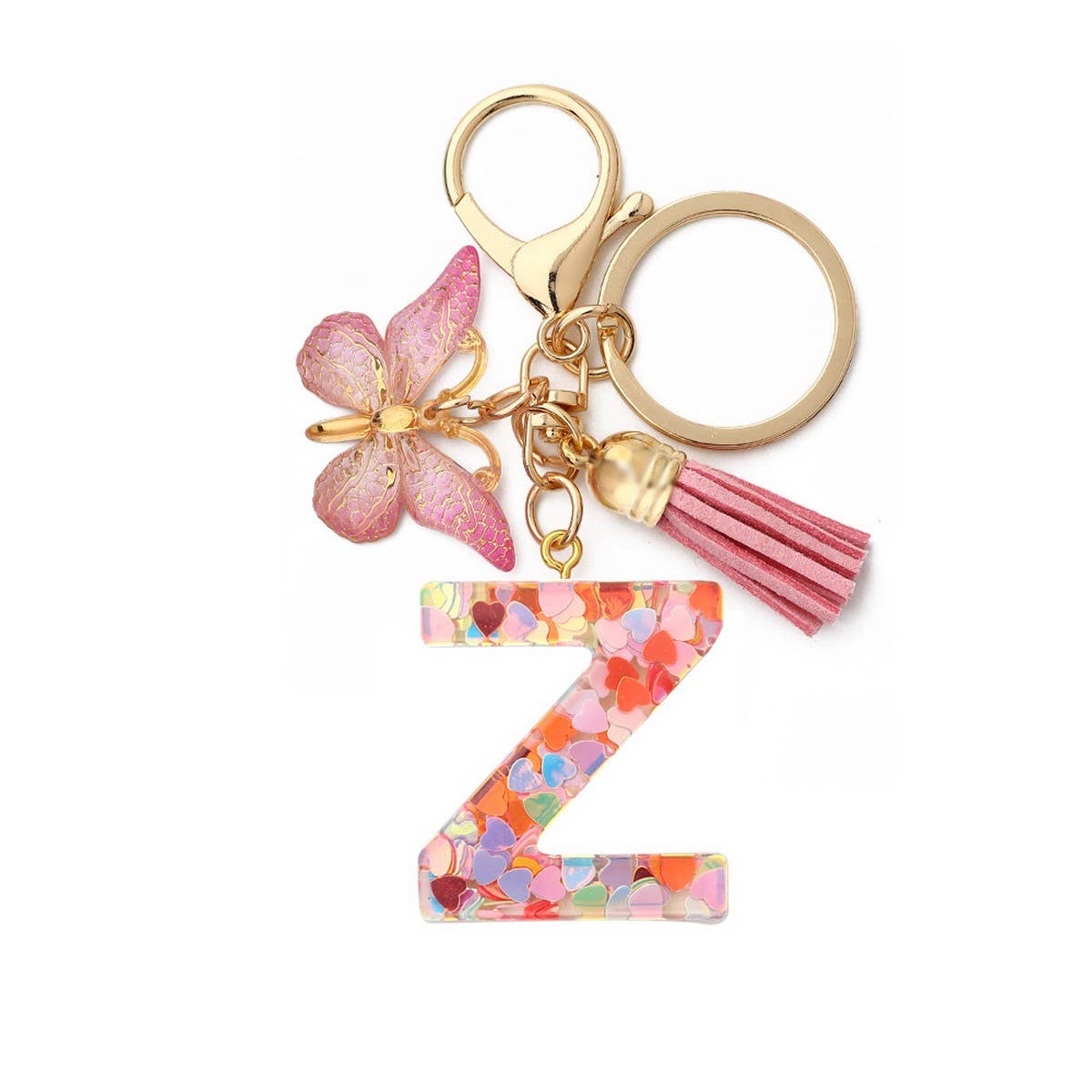 GLITTER RESIN LETTER BUTTERFLY KEYCHAIN_CWMM6866