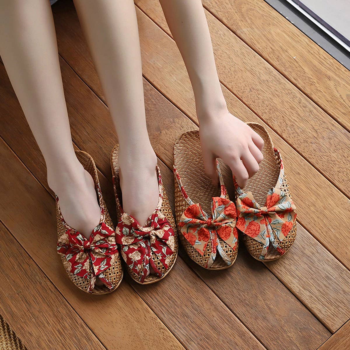 SUMMER WOVEN LINEN BOW MULES FOR HOME_CWSHF0194