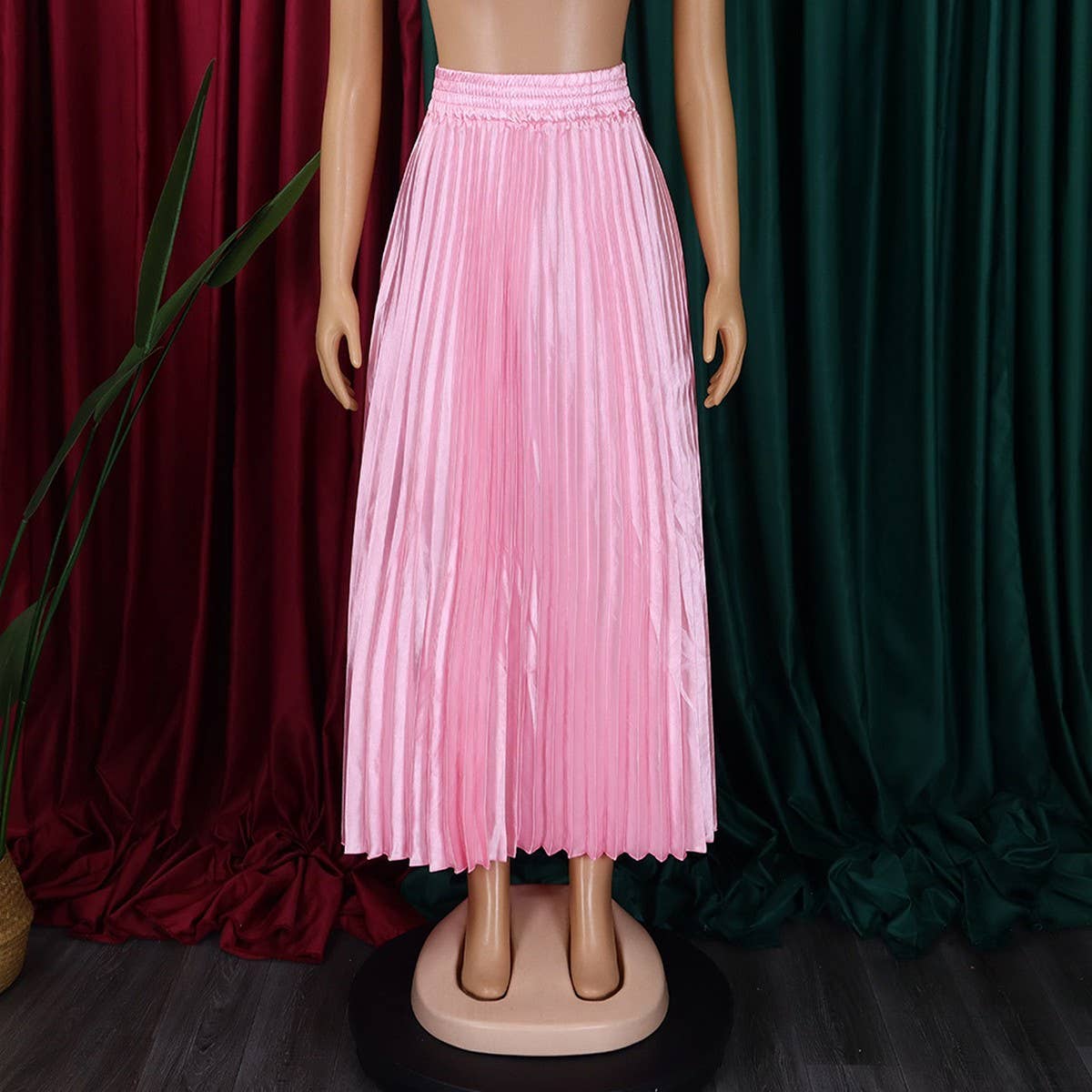 PLUS SIZE MID HIGH WAIST PLEATED LONG SKIRT_CWDMD3676