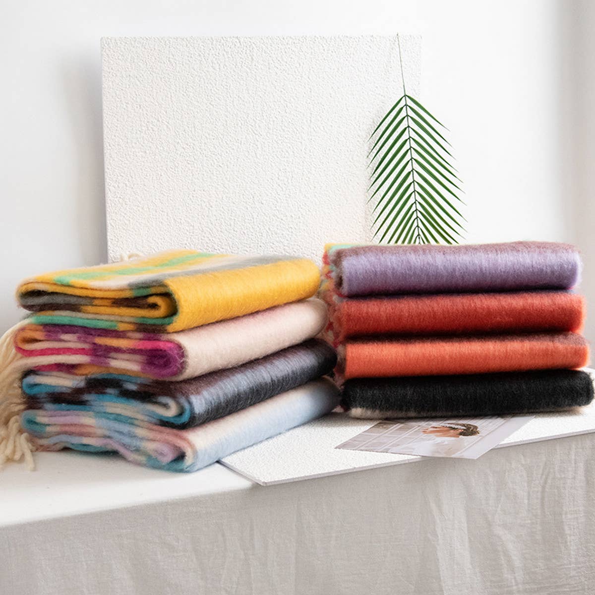 DOPAMINE RAINBOW SCARF FUZZY PLAID WINTER WRAP_CWASC1007