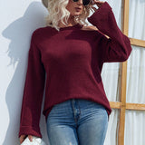 Solid Color Crew Neck Drop Shoulder Sweater