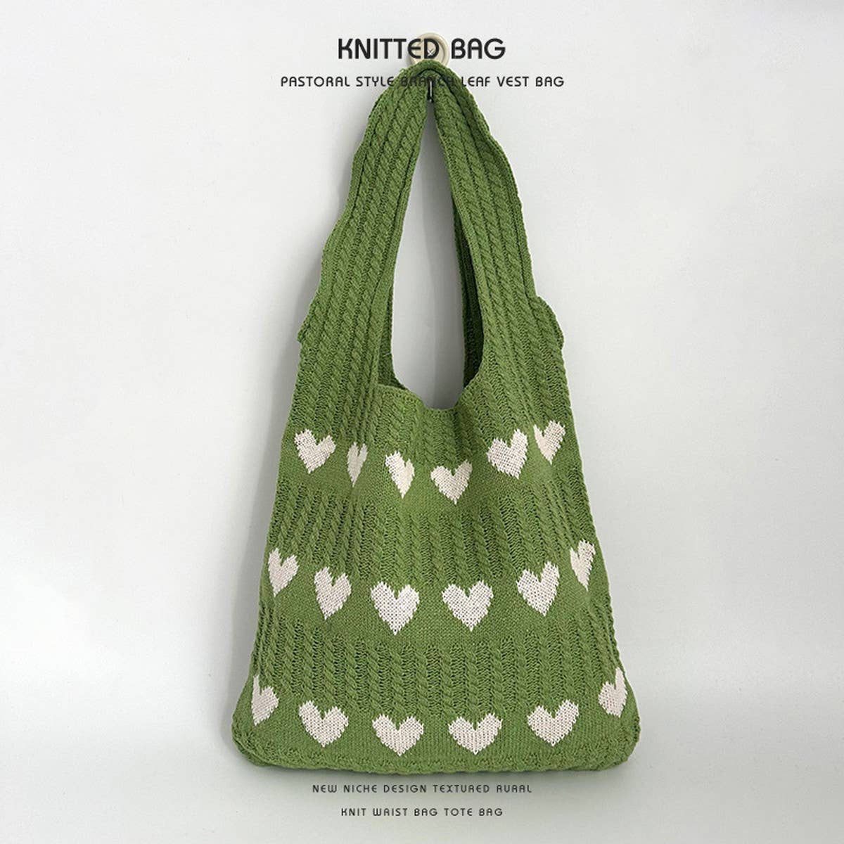 Exquisite Knitted Heart Tote Handbag_Cwab2389