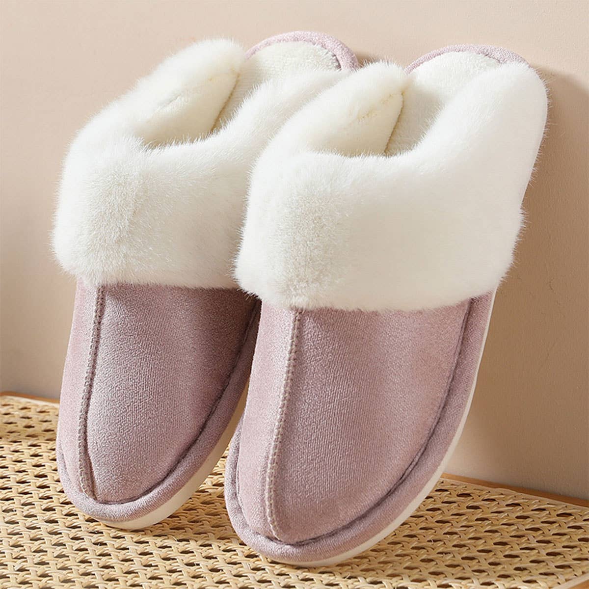 FAUX SUEDE FUZZY SLIPPERS WOMEN MEN_CWSHS0267