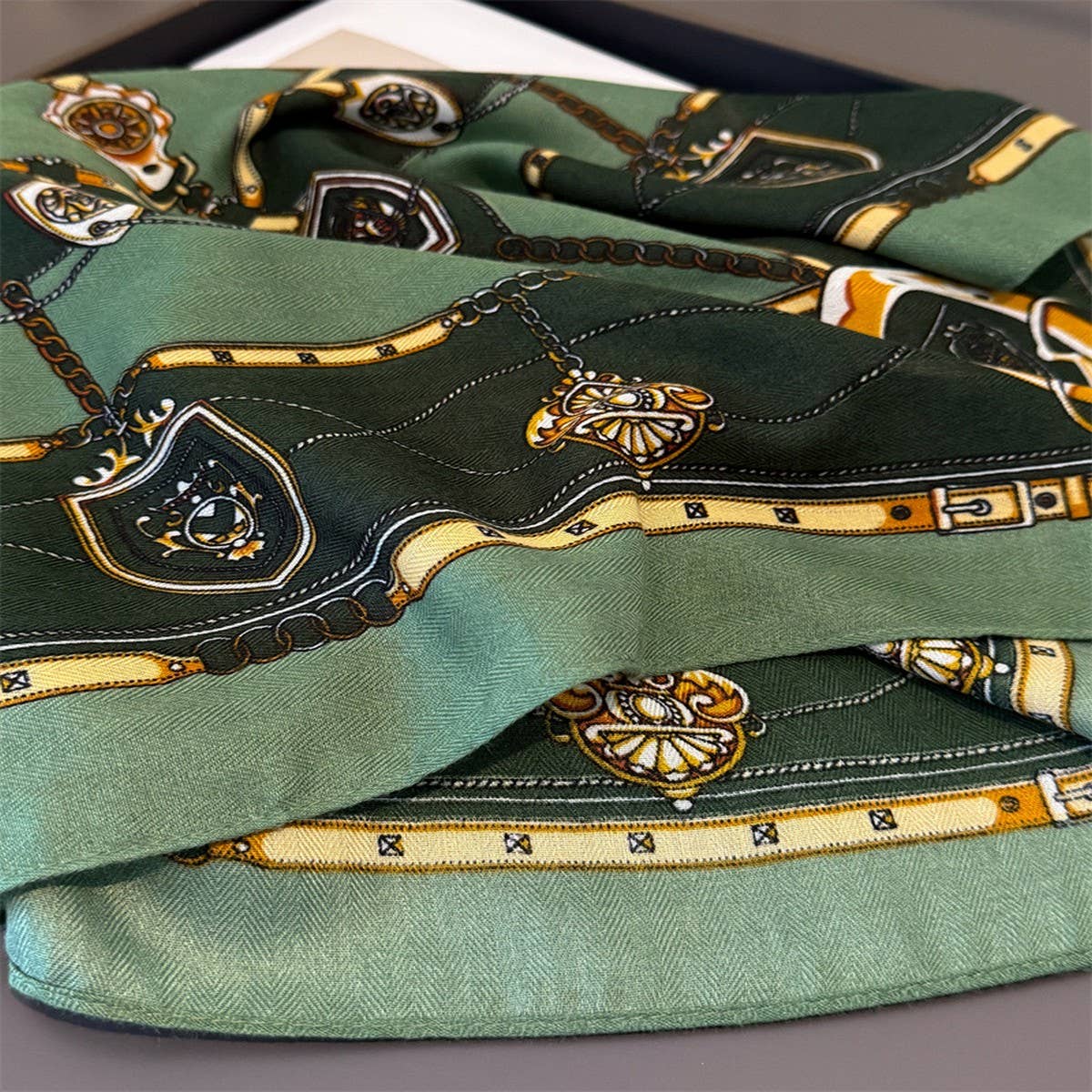 Equestrian Herringbone Cotton-Linen Square Scarf_Cwasc03448