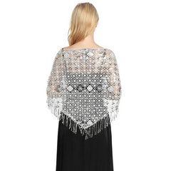 SEQUIN FRINGE TRIANGLE SHAWL BRIDAL PARTY WRAP_CWASC1085