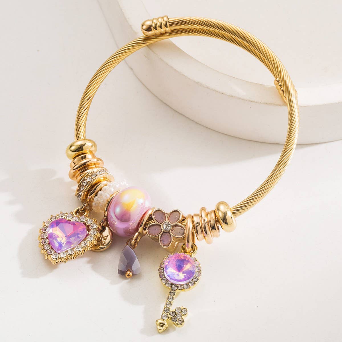 ALLOY COUPLE BRACELET WITH HEART KEY BEADS_CWMM8581