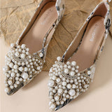 FAUX PEARL FLORAL PRINT DECOR FLAT SHOES FOR WOMAN_CWSHF0008