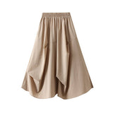 HIGH WAIST ELASTIC WAIST A LINE PLEATED MIDI SKIRT_CWBMS0331