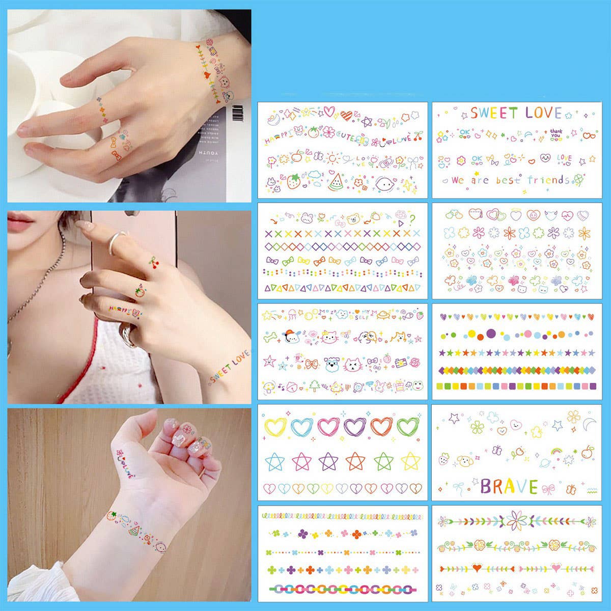 SUMMER FLOWER HEART TATTOOS FINGER STICKERS_CWMM8227