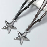 SIMPLE ADJUSTABLE PENTAGRAM LEATHER NECKLACE_CWMM4603