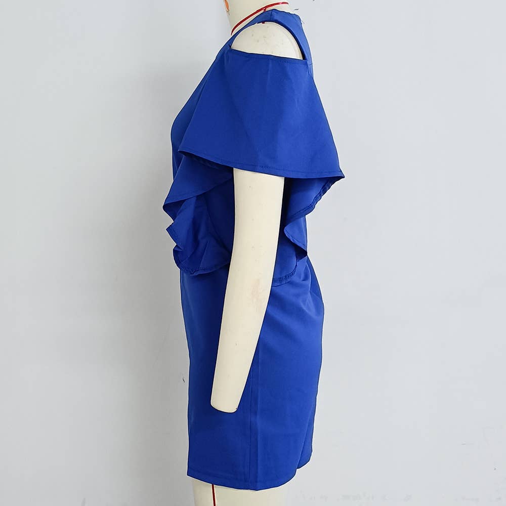 Strapless Solid Color Round Neck Ruffled Dress