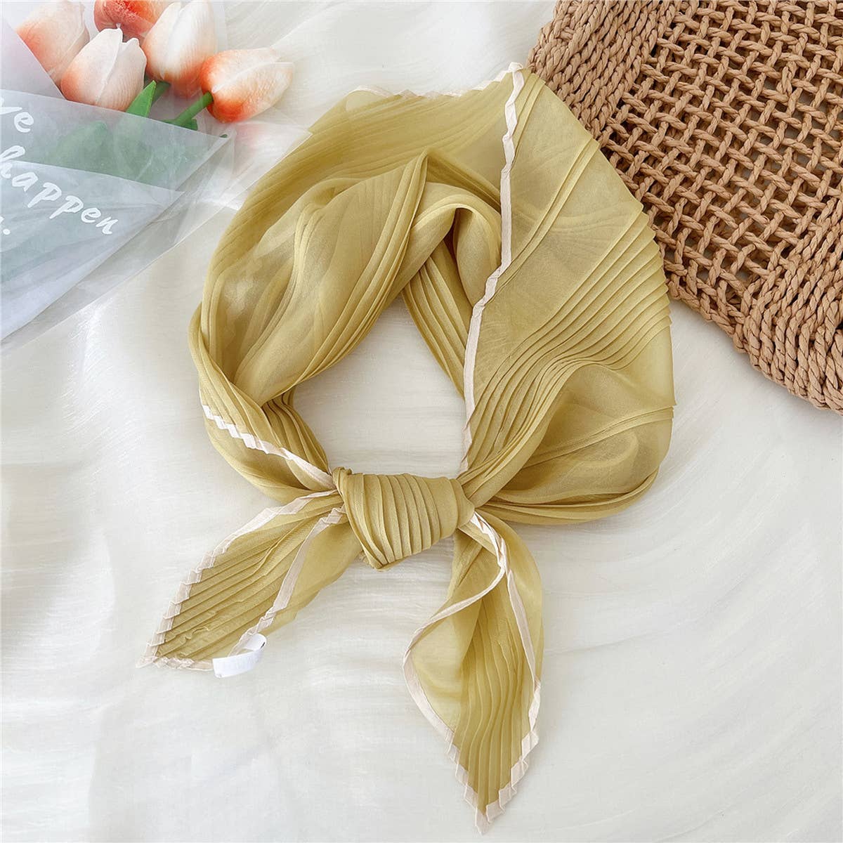 60CM PLEATED SHEER SQUARE SCARF FOR WOMEN_CWASC0849