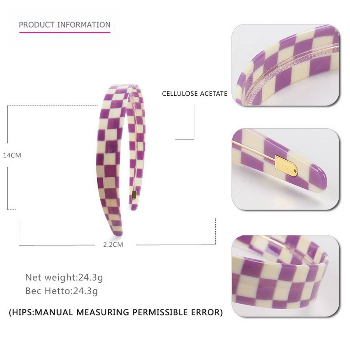COLORFUL CHECKERED WIDE BRIMMED HEADBAND HAIRPIN_CWAHA4361